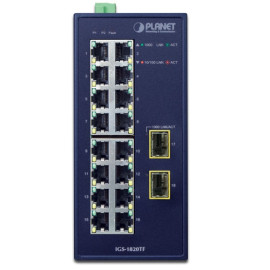 IGS-1820TF Planet IP30 Промышленный неуправляемый коммутатор 16-Port 10/100/1000T + 2-Port 1000X SFP