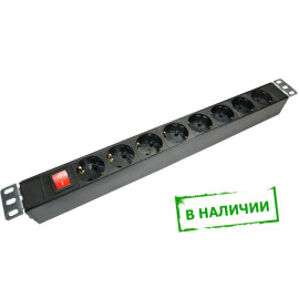 Блок розеток 19", 1U, 8 розеток, без шнура, 16А, корпус металл, с крепежом