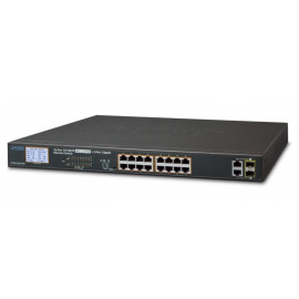 FGSW-1822VHP  Planet Неуправляемый коммутатор 16-Port 10/100TX 802.3at PoE + 2-Port Gigabit TP/SFP Combo Ethernet Switch with LCD PoE Monitor (300W)