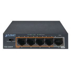 FSD-504HP Planet Коммутатор 4-Port 10/100Mbps 802.3af/at PoE + 1-Port 10/100Mbps Desktop Switch (60 Watts)