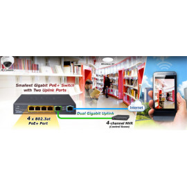 GSD-604HP Planet Коммутатор 4-Port 10/100/1000T 802.3at PoE + 2-Port 10/100/1000T Desktop Switch (External 55 Watts)