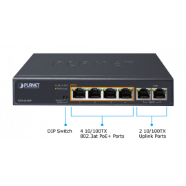 FSD-604HP Planet Коммутатор 4-Port 10/100TX 802.3af/at PoE + 2-Port 10/100TX Desktop Switch (60 Watts)