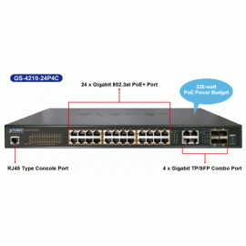 GS-4210-24P4C Planet Управляемый коммутатор второго уровня, 24 порта, с функцией PoE+