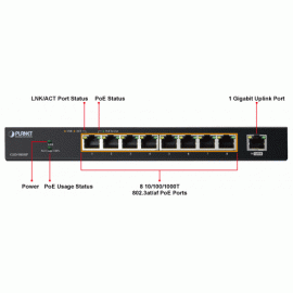 GSD-908HP Planet Коммутатор 8-Port 10/100/1000T 802.3at PoE + 1-Port Gigabit Desktop Switch