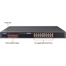 GSW-1600HP  Planet 16-портовый коммутатор 10/100/1000Mbps 802.3at PoE+ Ethernet