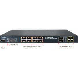WGSW-20160HP  Planet 16-портовый управляемый коммутатор 10/100/1000Mbps 802.3at PoE + 4 Port Gigabit TP / SFP Combo