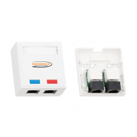 NMC-WO2UD2-WT Nikomax Неэкранированная настенная розетка на печатных платах, 2 порта RJ45, кат. 5е