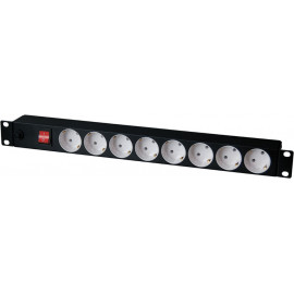 TLK-RS08MF1-BK Блок электрических розеток TLK, 19", 8 гнезд, 15 А, с фильтром и предохранителем, без шнура питания, металлический корпус