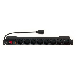 TLK-RS08P2-BK Блок электрических розеток TLK, 19" на 8 гнезд с фильтром, 10А, c шнуром питания с разъемом IEC320 C14, пластиковый корпус